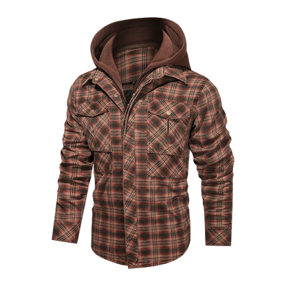 Men Long-sleeved Plaid Jacket Regular Fit Fleece Detachable Hoodies Jackets - Cruish Home