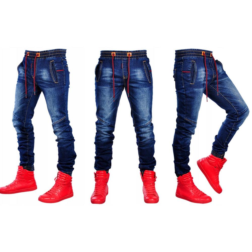 Men's jeans new elastic elastic waist casual blue trousers - Cruish Home