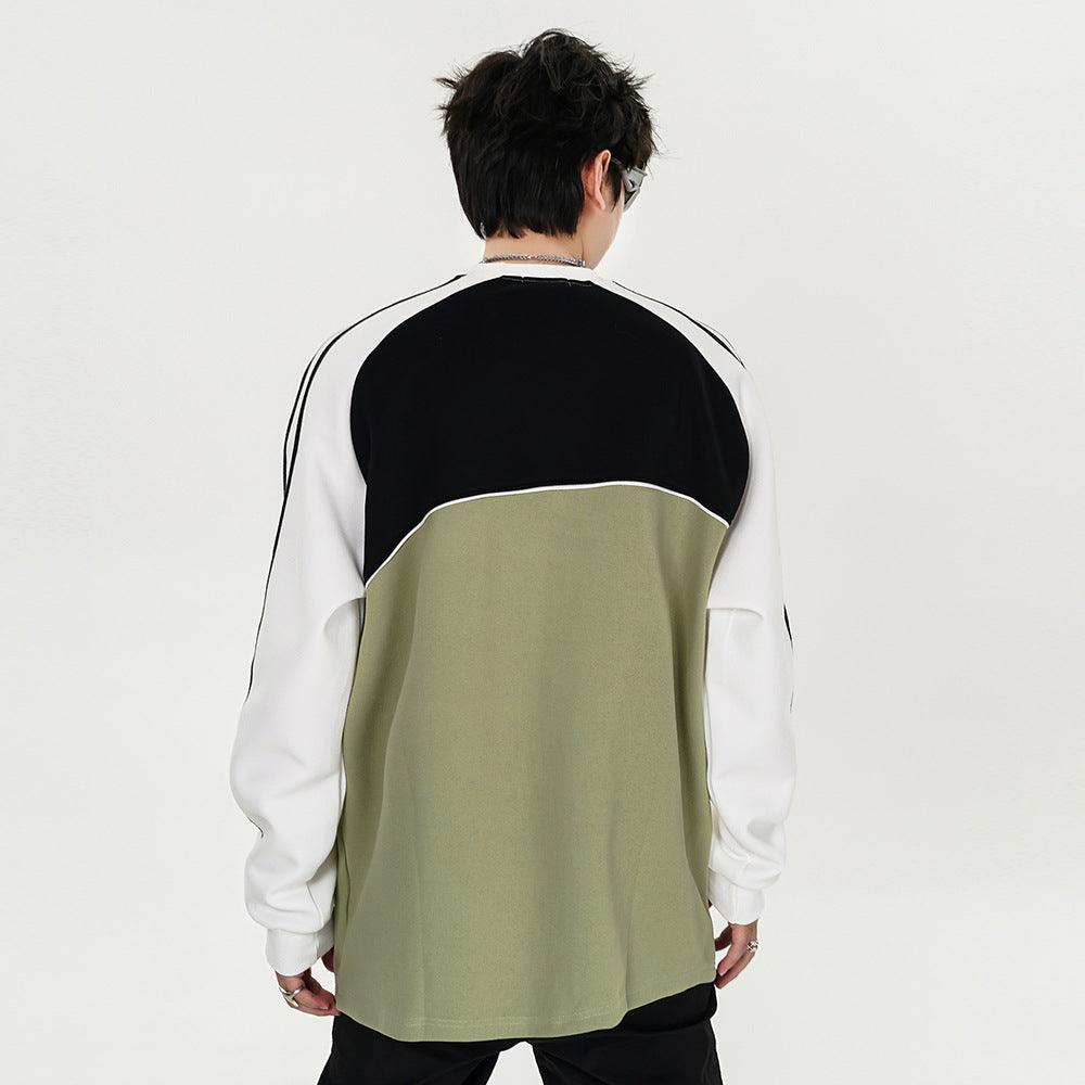 Ribbon Stitching Raglan Sleeve Round Neck Sweater Men - Cruish Home