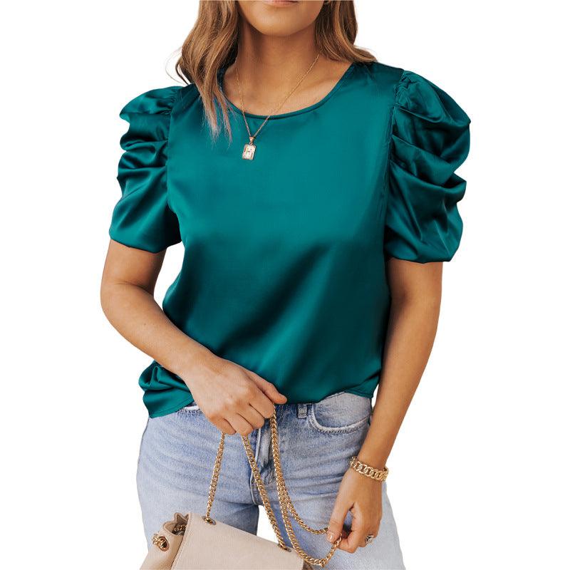 Solid Color Pleated Fluffy Satin Shirt - Cruish Home