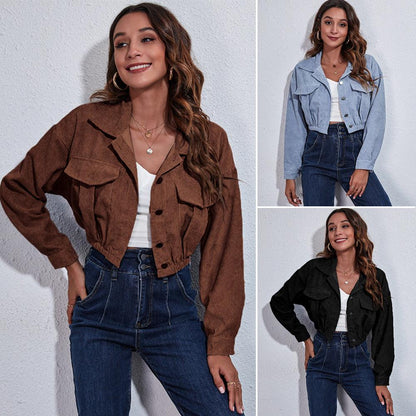 Corduroy Jacket Fall Winter Off Shoulder Sleeves - Cruish Home