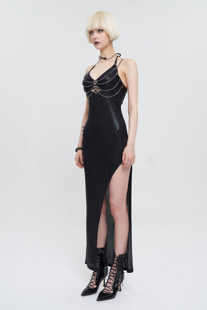 Devil Fashion Women's Wear High Slit Halter Punk Dress