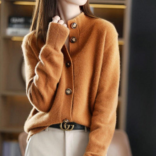 Retro Stand Collar Knitted Cardigan Loose-fitting Short Coat Women's Sweater - Cruish Home