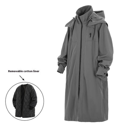 Mechanical Style Double Zipper Long Trench Coat Men's Loose Casual Hooded Coat