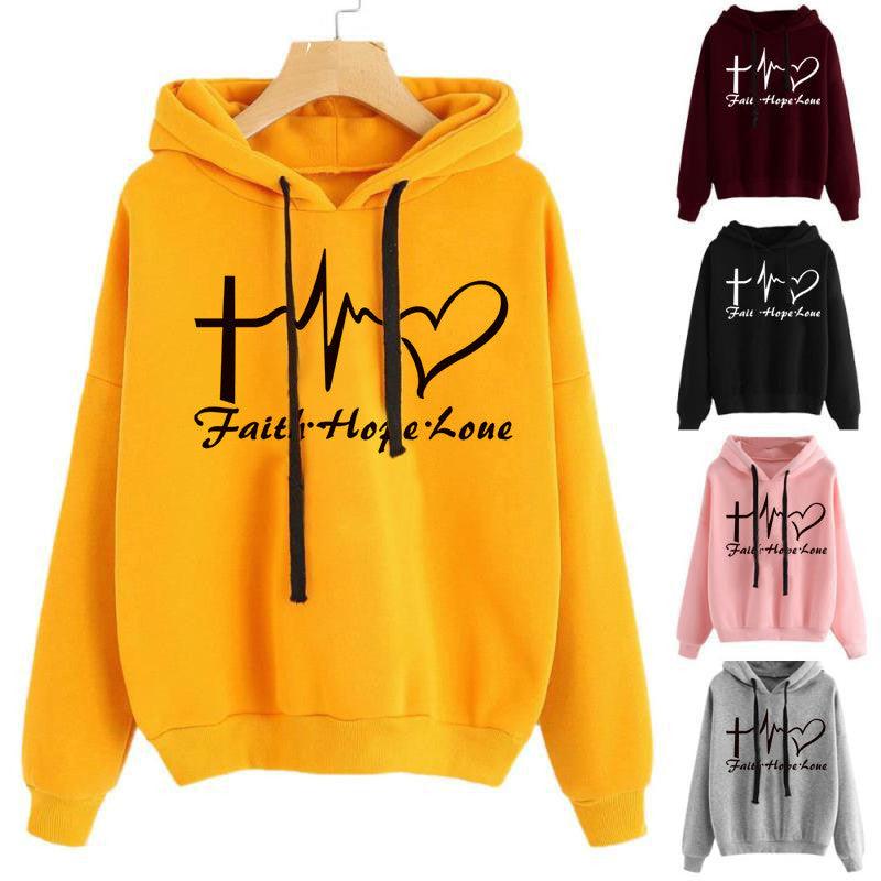 Heart Print Hoodie Sweatshirt Pullover Tops Women Long Sleeve Sports Clothes - Cruish Home