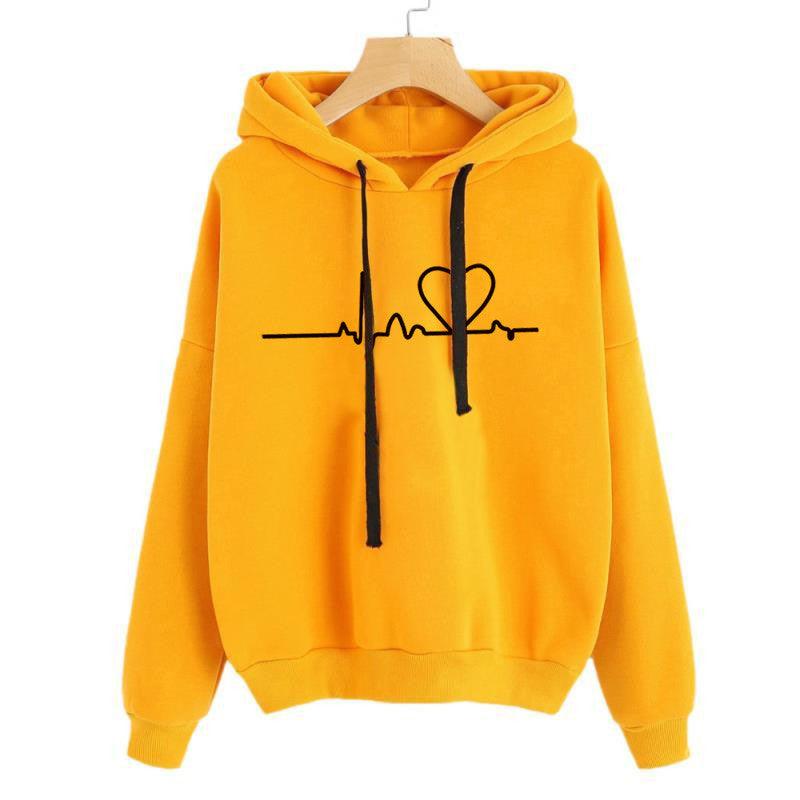 Hooded Sweatshirt Women's Long Sleeve Top Heartbeat - Cruish Home