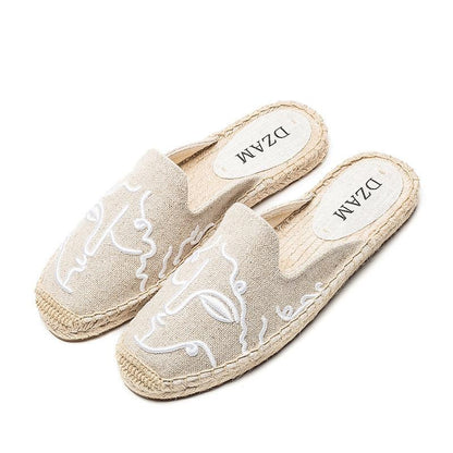 Straw flat embroidered sandals and slippers - Cruish Home