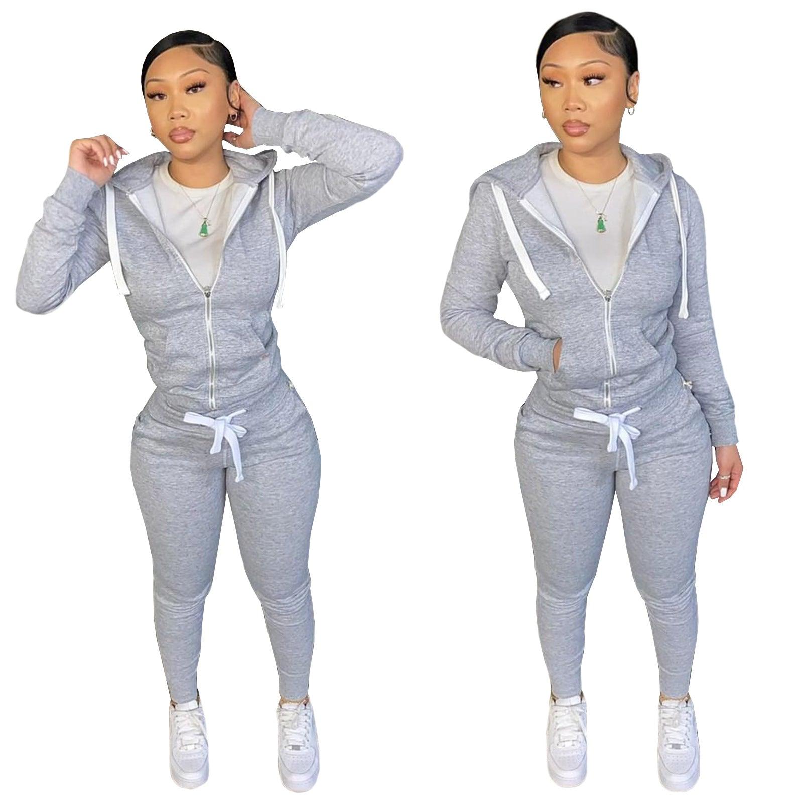 Autumn Winter Women's Cotton Hoodie Tight Two-piece Suit - Cruish Home