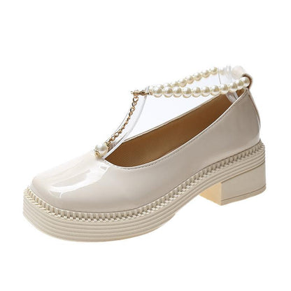 Pearl Chain Mary Jane Platform Fashion Single Shoes Women - Cruish Home
