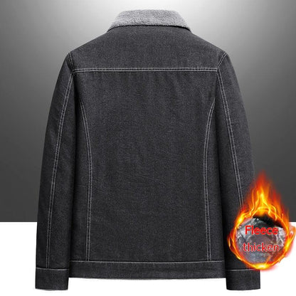 Denim Men's Fleece-lined Thickened Korean Style Lapel Youth Casual Jacket - Cruish Home