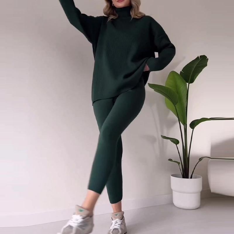 Casual Turtleneck Long Sleeve Base Sweater Set - Cruish Home