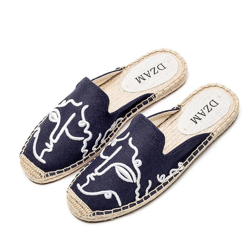 Straw flat embroidered sandals and slippers - Cruish Home