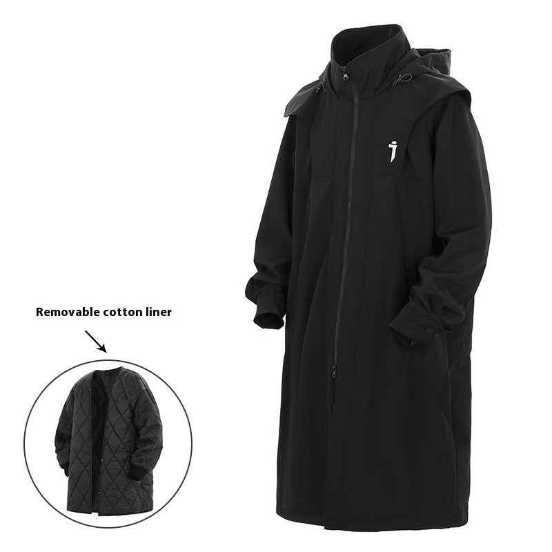 Mechanical Style Double Zipper Long Trench Coat Men's Loose Casual Hooded Coat