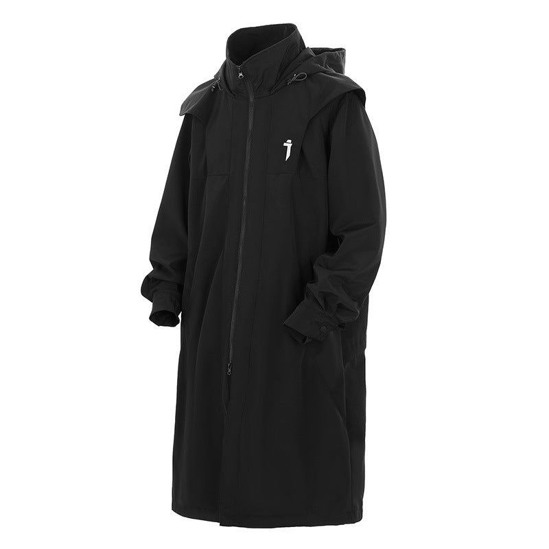 Mechanical Style Double Zipper Long Trench Coat Men's Loose Casual Hooded Coat