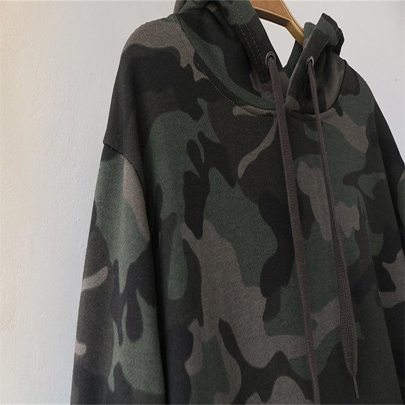 Spring And Autumn Pure Cotton Terry Plus Size Loose Pullover Hooded Long Sleeves Camouflage Sweater Women - Cruish Home