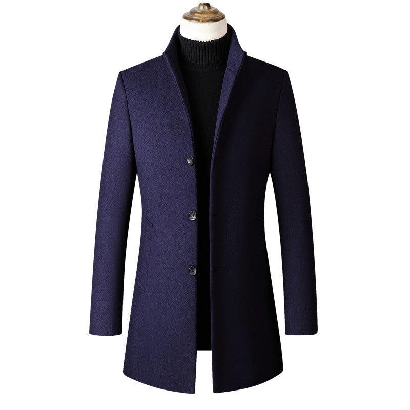 Mid-length Single-breasted Dtand-collar Woolen Trench Coat - Cruish Home