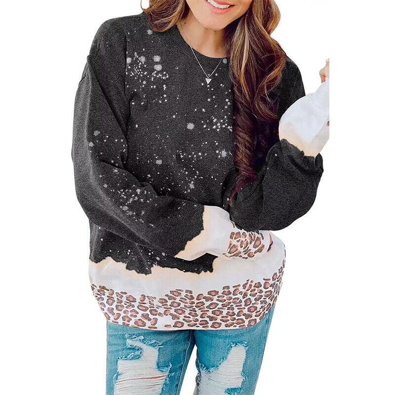 New Leopard Splicing Loose Sweater Women's European And American Outer Cap Tie-dye - Cruish Home