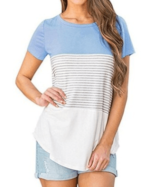 Striped Casual Round Neck Short-sleeved T-shirt Blouse - Cruish Home