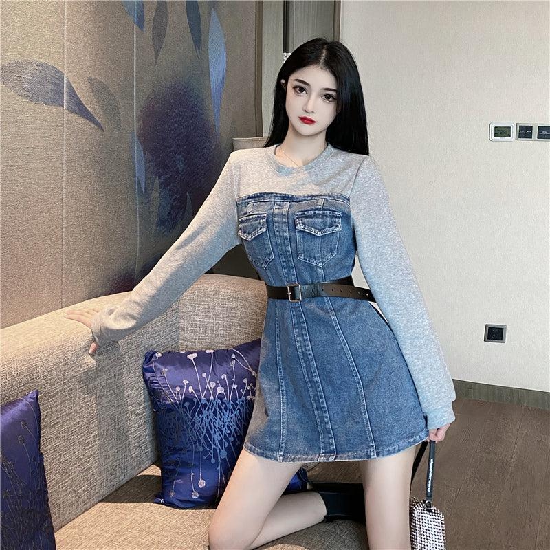 Long sleeve Denim Dress With Waist And Temperament - Cruish Home