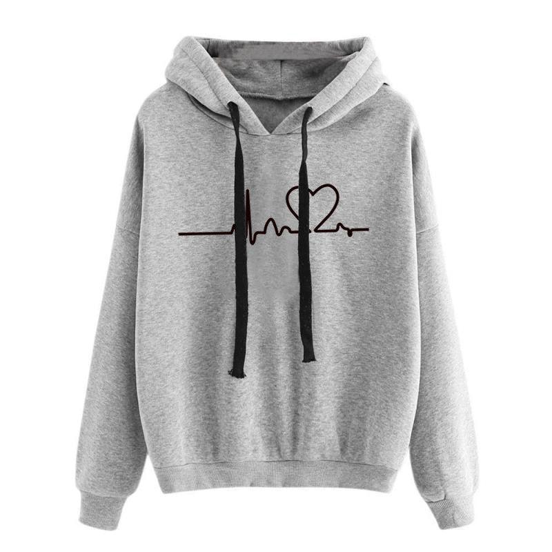 Hooded Sweatshirt Women's Long Sleeve Top Heartbeat - Cruish Home