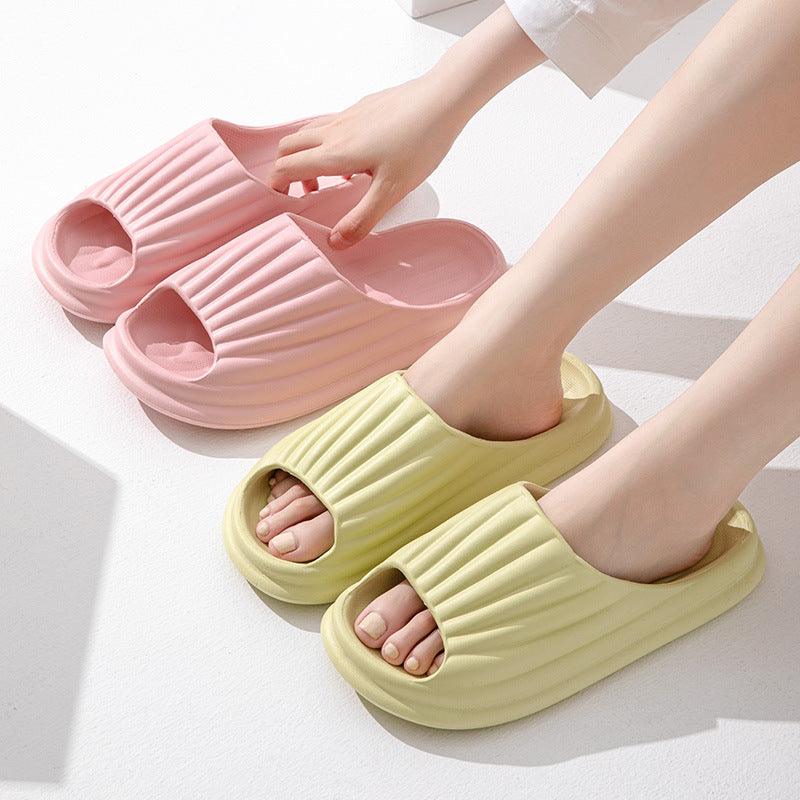 Home Slippers Women Men New Solid Striped Peep-toe Shoes House Floor Bathroom Slippers For Couple - Cruish Home