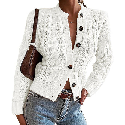 Half-High Collar Single-Breasted Sweater Coat Solid Color Long-Sleeved Cardigan Retro Cardigan Sweater - Cruish Home