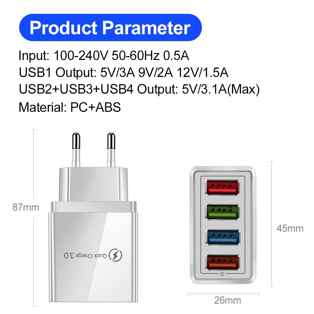 USB Charger Quick Charge 3.0 4 Phone Adapter For Tablet Portable Wall Mobile Charger Fast Charger - Cruish Home