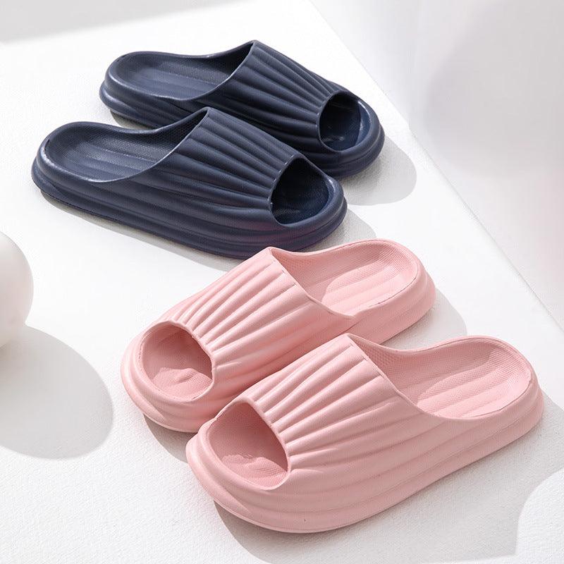 Home Slippers Women Men New Solid Striped Peep-toe Shoes House Floor Bathroom Slippers For Couple - Cruish Home