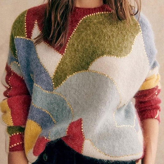 Spliced Painted Sequin Pullover Sweater - Cruish Home