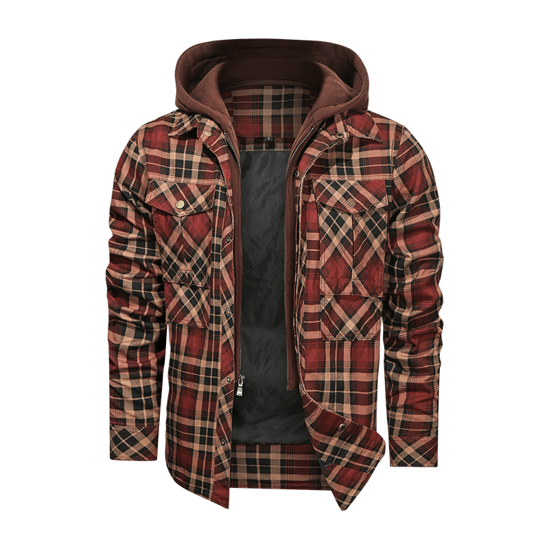 Men Long-sleeved Plaid Jacket Regular Fit Fleece Detachable Hoodies Jackets - Cruish Home