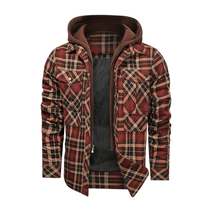 Men Long-sleeved Plaid Jacket Regular Fit Fleece Detachable Hoodies Jackets - Cruish Home