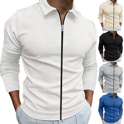 Men's Clothing Waffle Style Zipped Lapel Jacket Outdoor Sports Tops - Cruish Home