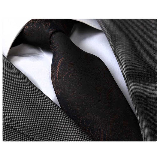 Men's Fashion Black Reddish Paisley Silk Neck Tie With Gift Box