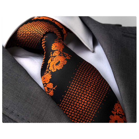 Men's Fashion Orange Black Neck Tie Gift Box