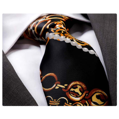 Men's Fashion Black Gold Neck Tie Gift Box