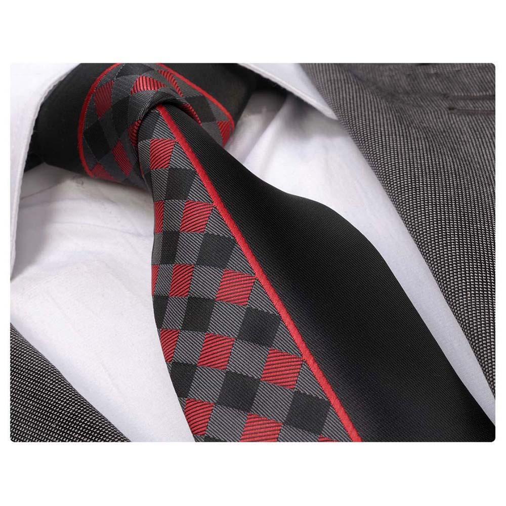 Men's Fashion Black Red Plaids Tie Necktie Gift Box - Identical