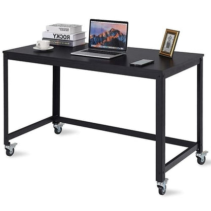 Mobile Steel Frame Laptop Computer Desk with Black Wood Top and