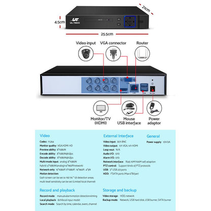 UL-tech CCTV Camera Security System Home 8CH DVR 1080P IP Day Night 4