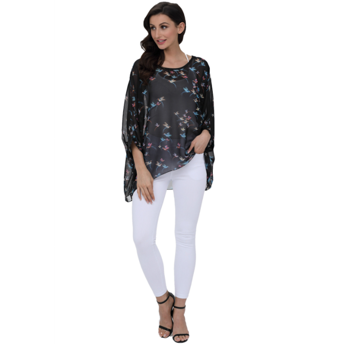 Womens Flying Bird Print Chiffon Top