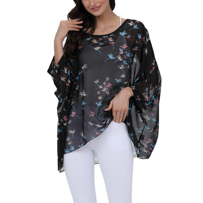 Womens Flying Bird Print Chiffon Top