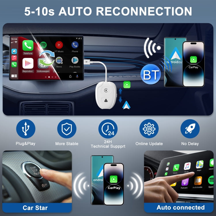 THT-020-9-1 USB + USB-C / Type-C Wired to Wireless Carplay / Android