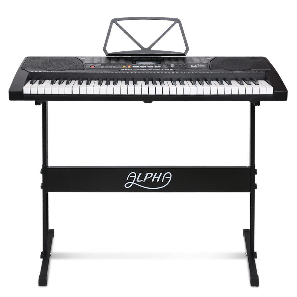 Alpha 61 Key Lighted Electronic Piano Keyboard LCD Electric w/ Holder