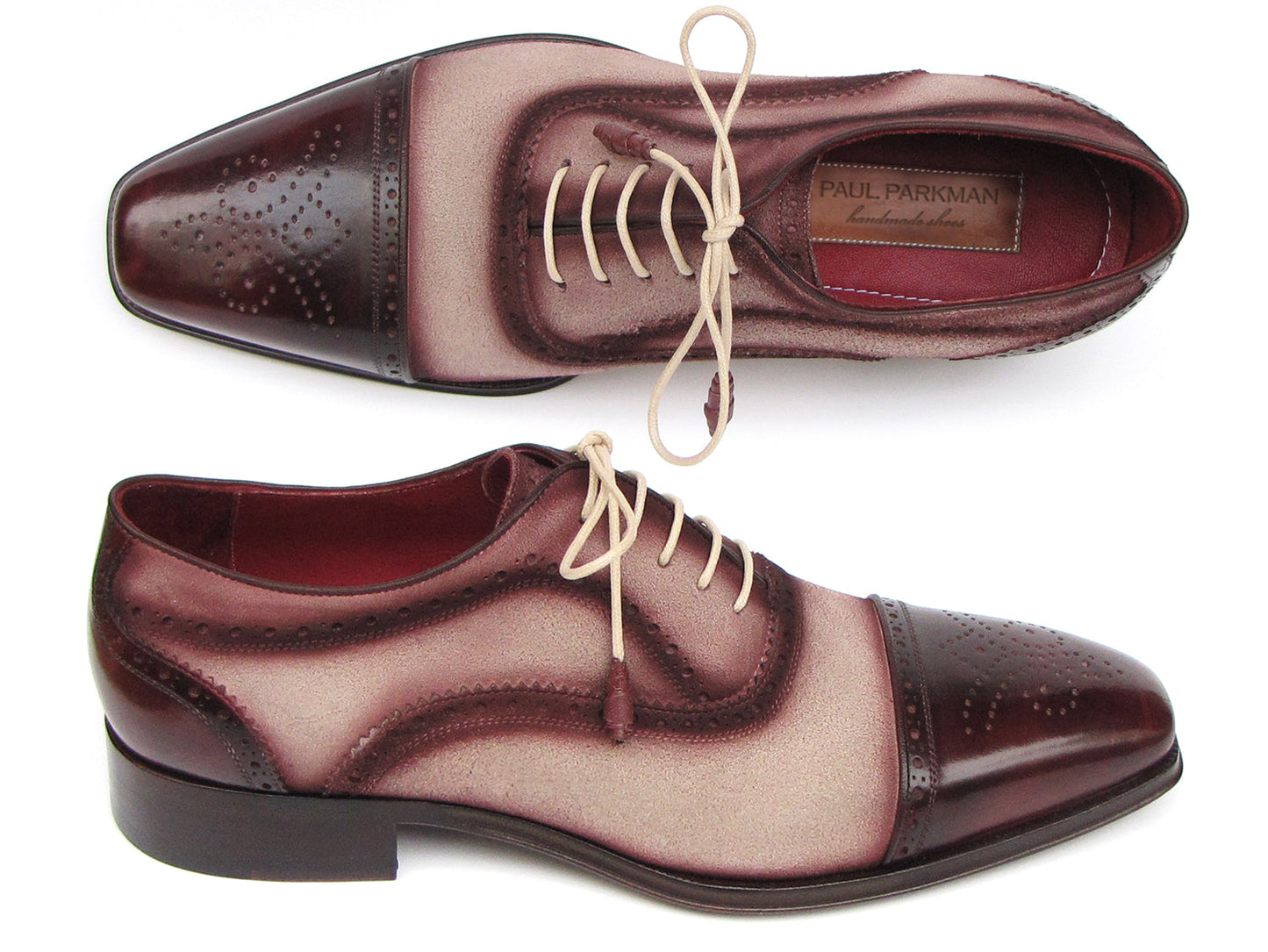 Paul Parkman Captoe Oxfords Bordeaux, Beige (ID#024-BRR)