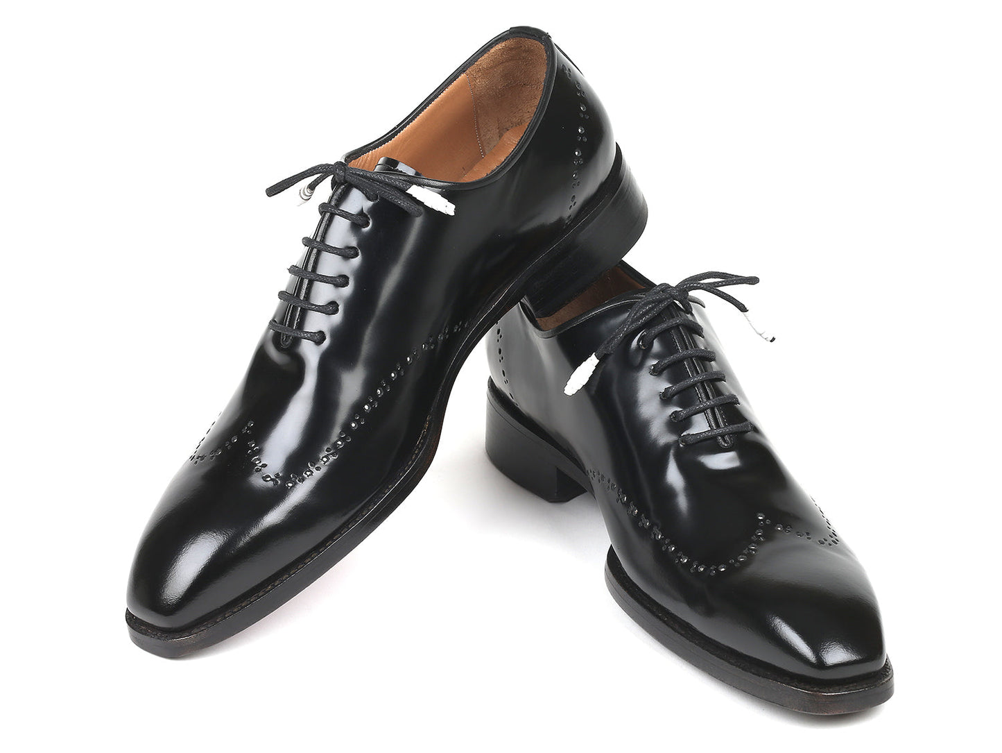 Paul Parkman Goodyear Welted Wingtip Oxfords Black Polished Leather