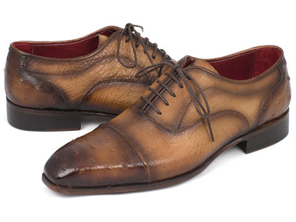 Paul Parkman Men's Genuine Ostrich Captoe Oxfords Camel Color