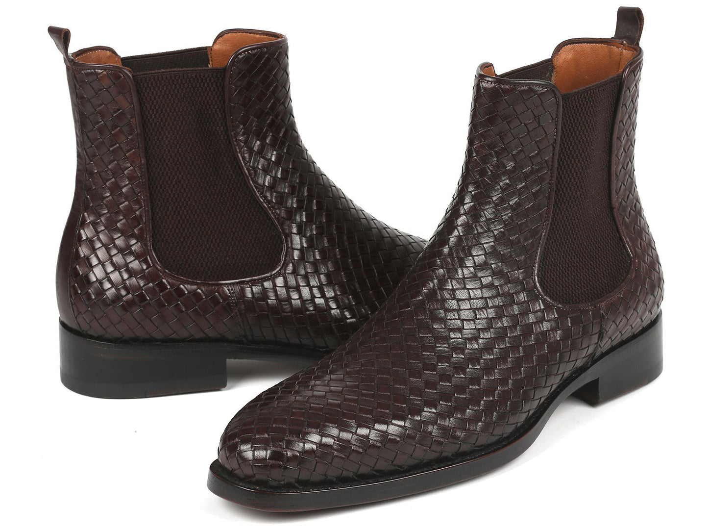 Paul Parkman Chocolate Brown Woven Leather Chelsea Boots