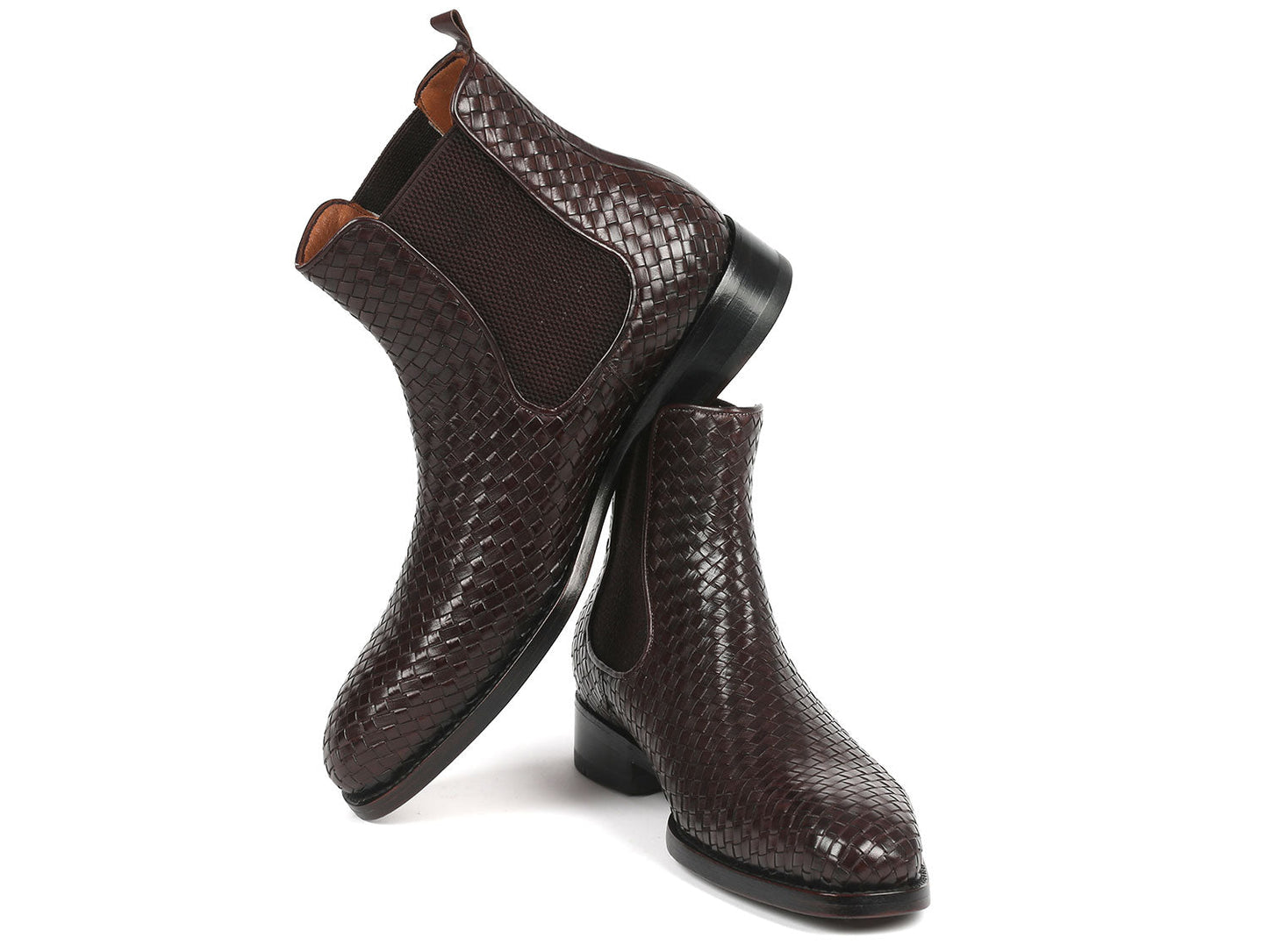 Paul Parkman Chocolate Brown Woven Leather Chelsea Boots