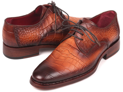 Paul Parkman Brown Crocodile Embossed Calfskin Goodyear Welted Derby