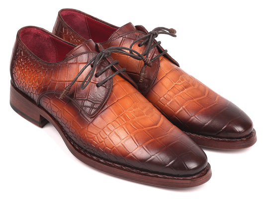 Paul Parkman Brown Crocodile Embossed Calfskin Goodyear Welted Derby