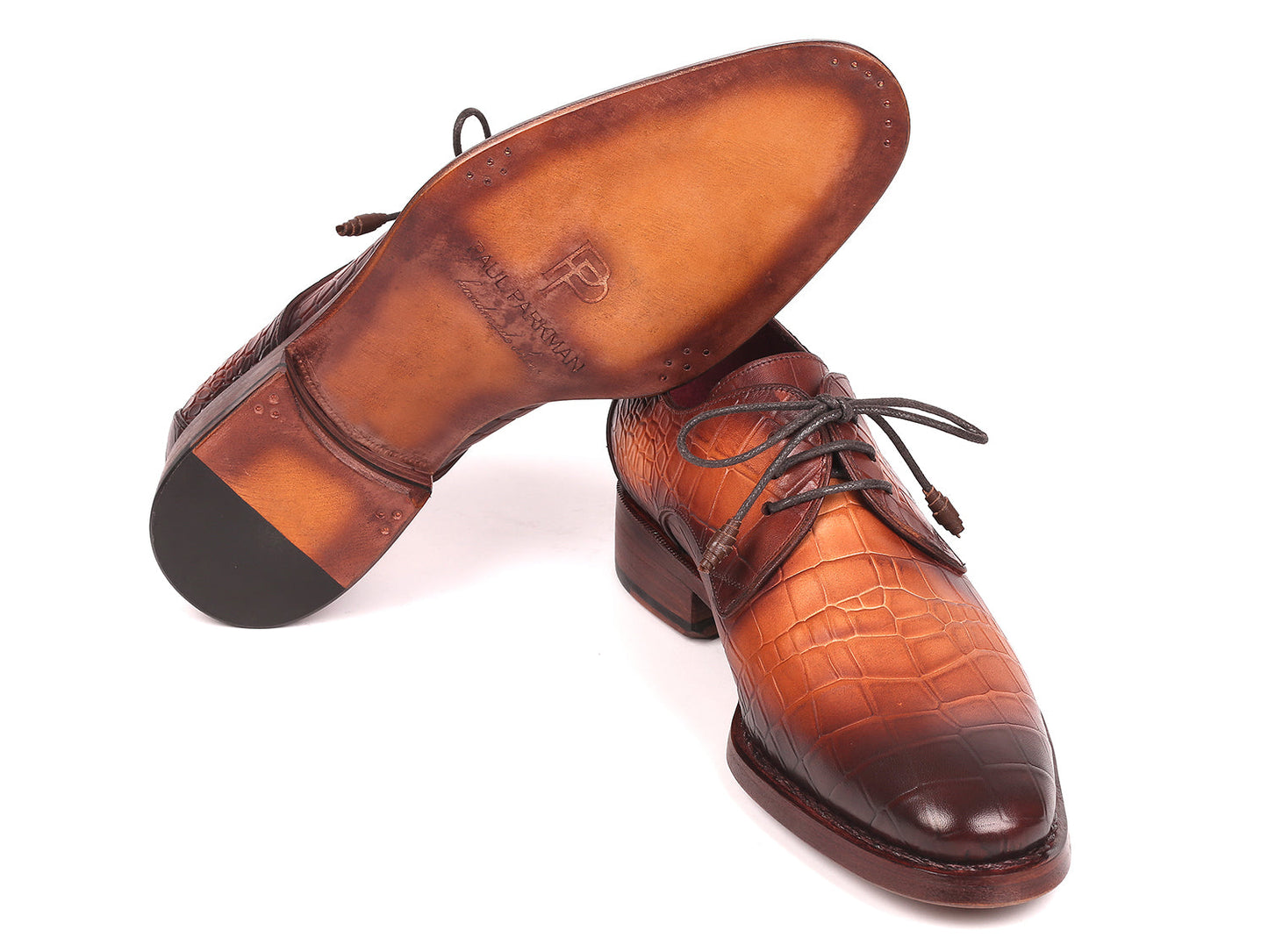 Paul Parkman Brown Crocodile Embossed Calfskin Goodyear Welted Derby